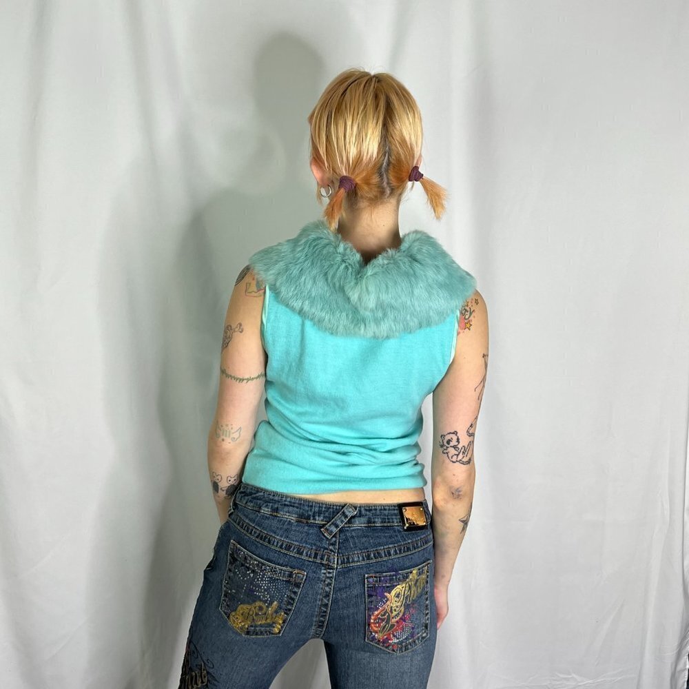 URTHEONE Turqiose  Sleeveless Faux Fur Trim Tank - Picture 3 of 14